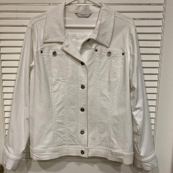 Simon Chang White Jean Jacket Size 16 - Picture 1 of 8